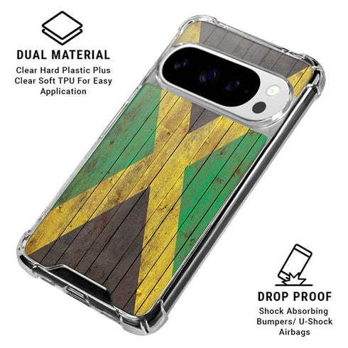 Jamaican Flag Dark Wood Google Pixel 10 Pro Clear Case